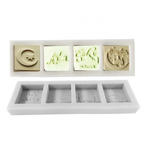 4pcs 3D customized religious Arabic Muslim greeting Eid Mubarac mosque moon star shape silicone mold