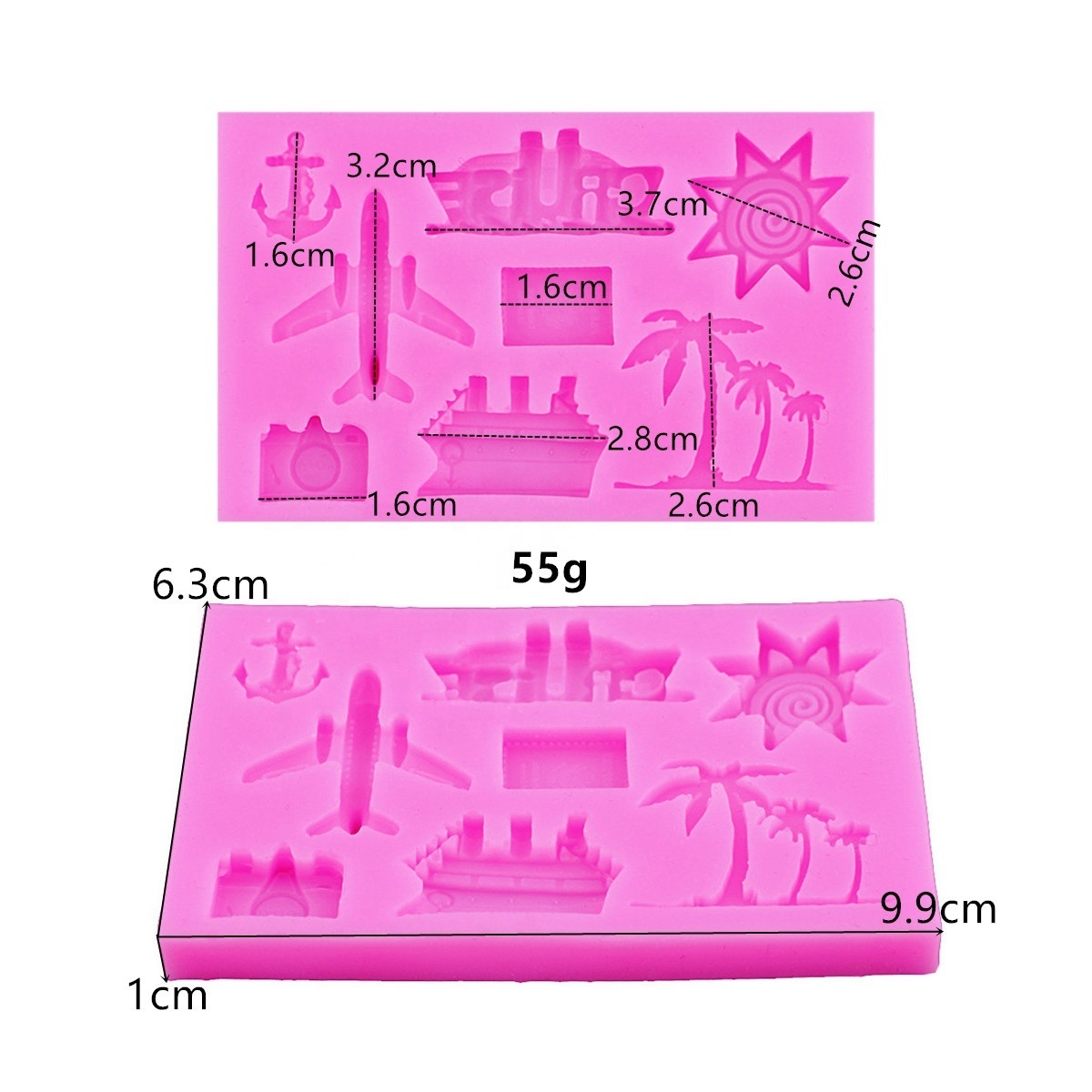 Rectangle 10pcs 3D beach airplane cruiser ship coconut tree camera sun anchor soap sandcastle shape diy silicone mold