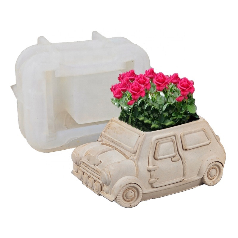 3D novelty easy operating fine textures cartoon vintage old car pattern silicone mold for diy cement resin succulent flower vase