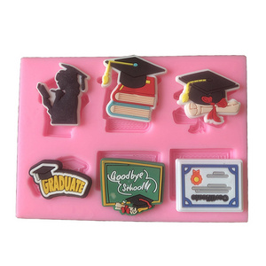 Fine 4 pattern graduation diploma boy girl students book ball pen cap logo DIY silicone mold