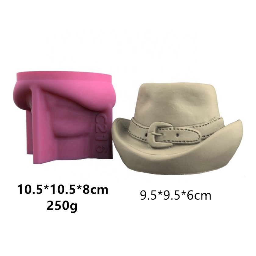 3D novelty fine grains vintage American western cowboy hat pattern DIY silicone concrete resin flower vase mold