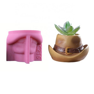 3D novelty fine grains vintage American western cowboy hat pattern DIY silicone concrete resin flower vase mold