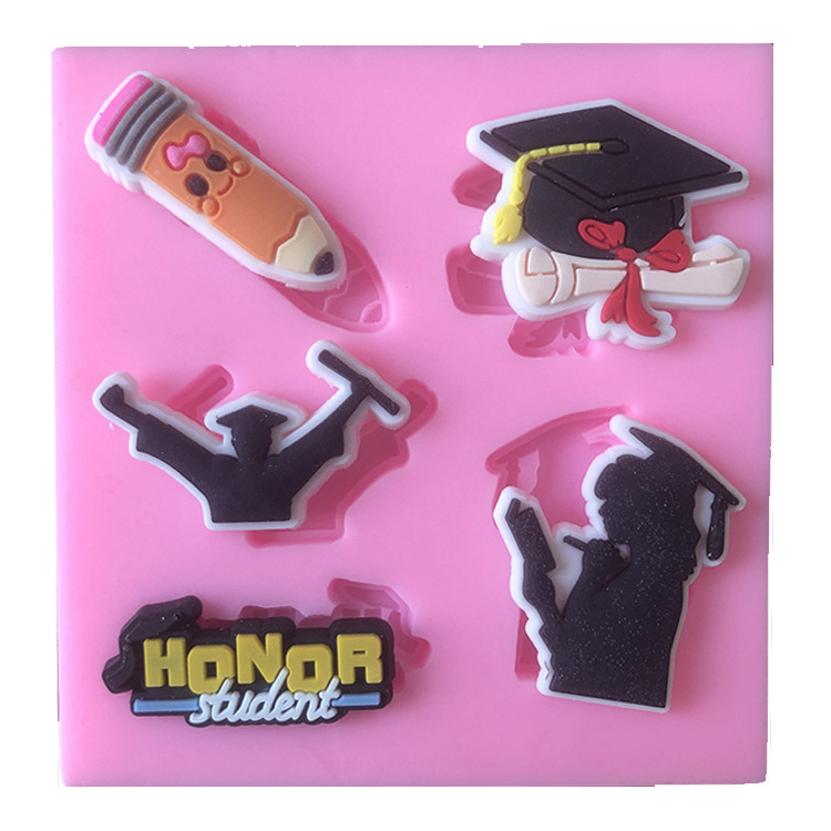 Fine 4 pattern graduation diploma boy girl students book ball pen cap logo DIY silicone mold