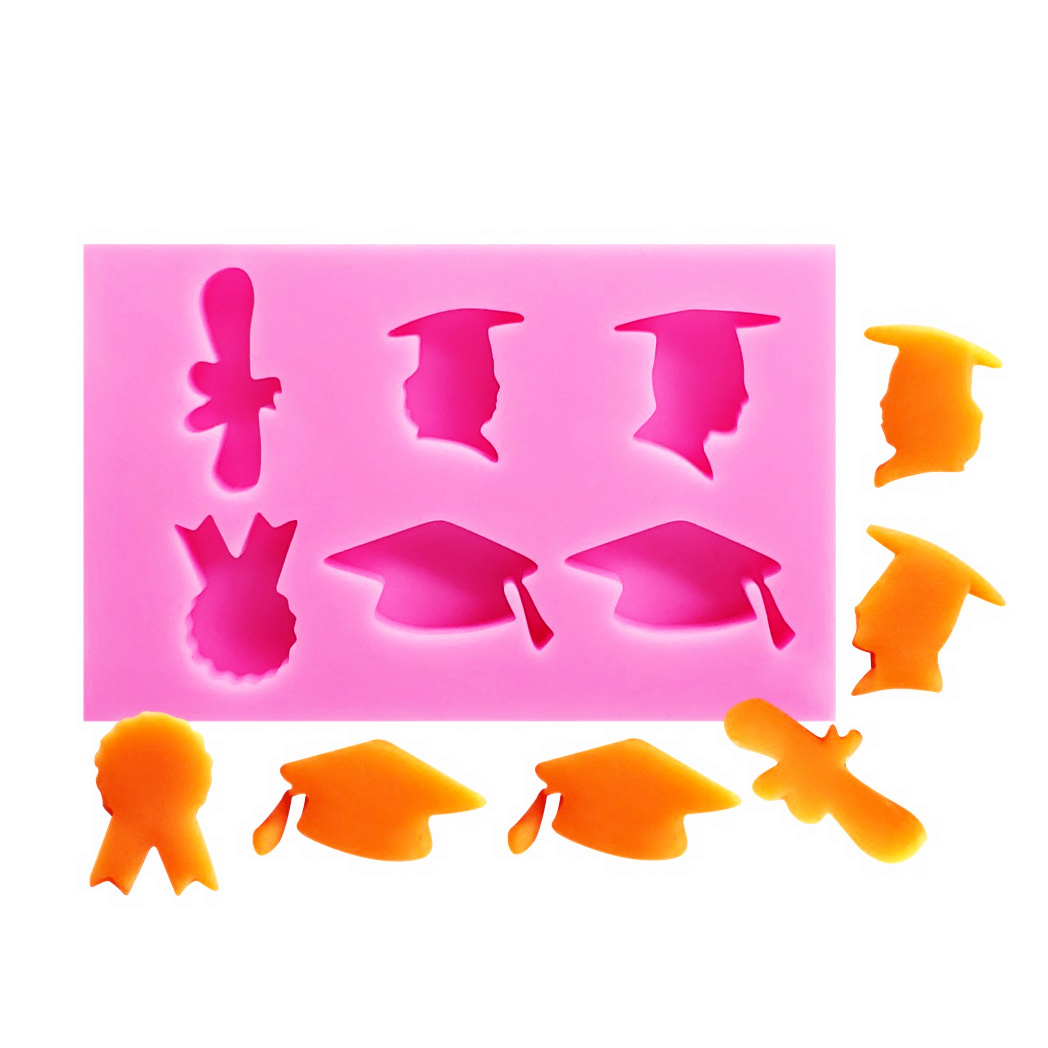 Rectangle 6pcs 3D fine graduation season diploma badge bachelor doctor cap shape silicone DIY molds