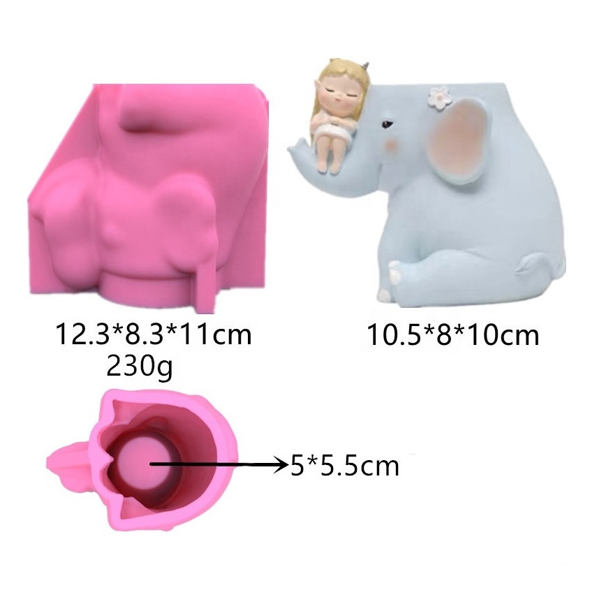 3D funny elephant carrying a little girl Labrador guiding dog silicone concrete mold