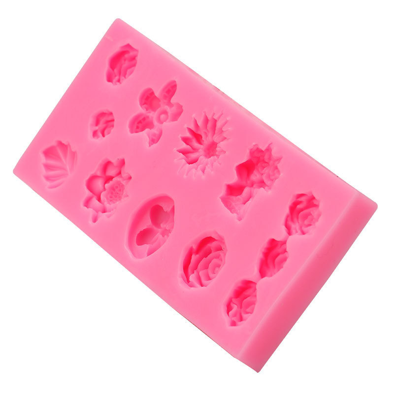 Rectangle 12pcs 3D rose sun flower daisy leaves shape silicone DIY molds