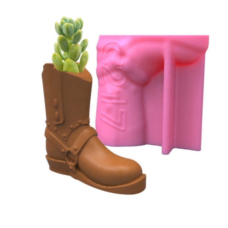 3D novelty fine grains vintage American western cowboy boots pattern DIY silicone concrete resin flower vase mold