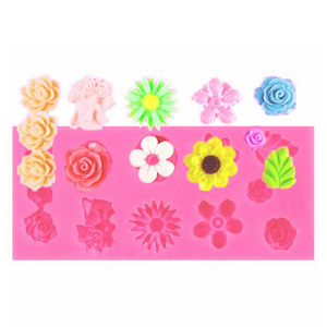 Rectangle 12pcs 3D rose sun flower daisy leaves shape silicone DIY molds