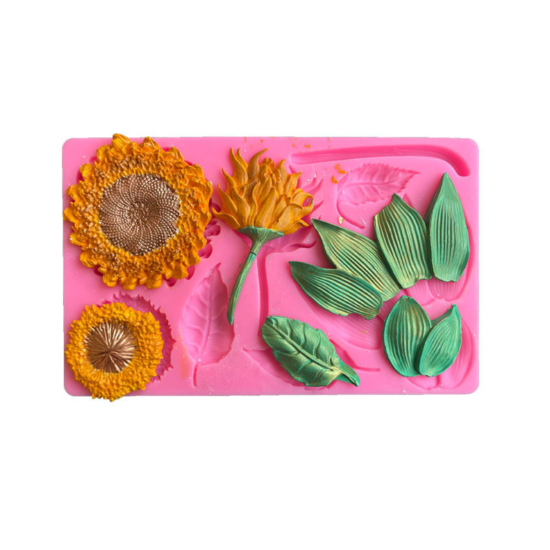 3D 13pcs sunflower buds Leaves DIY silicone mold