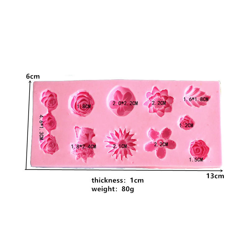 Rectangle 12pcs 3D rose sun flower daisy leaves shape silicone DIY molds