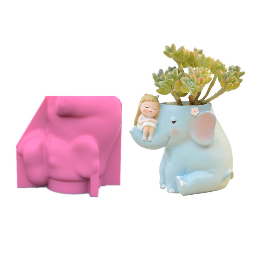 3D funny elephant carrying a little girl Labrador guiding dog silicone concrete mold