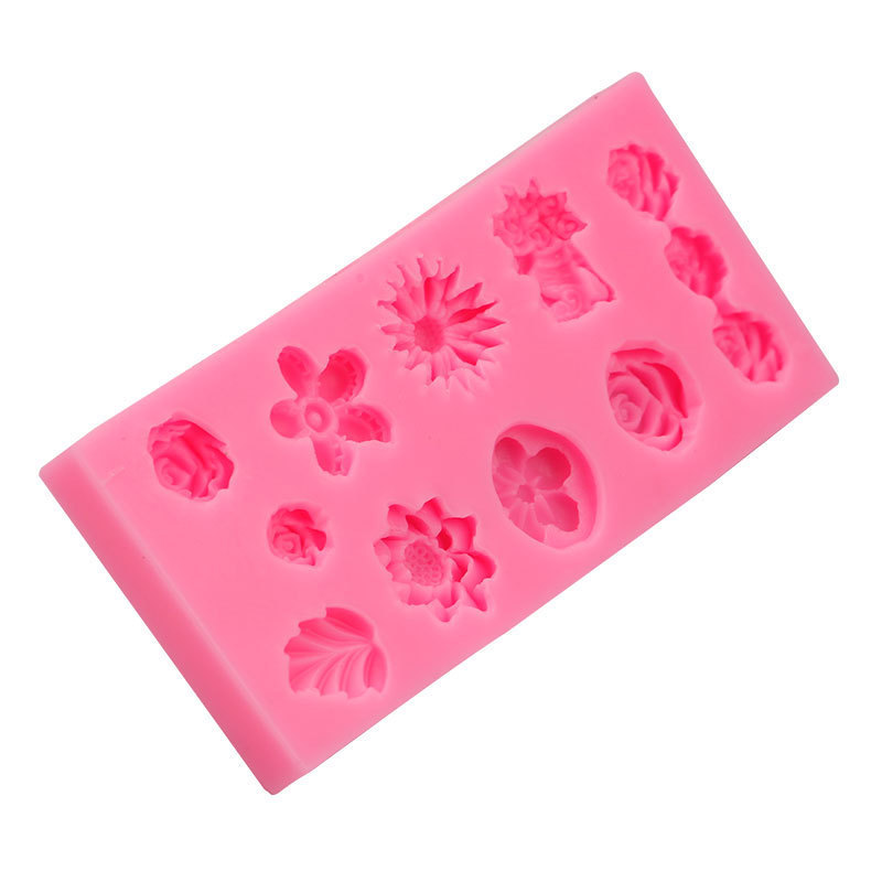 Rectangle 12pcs 3D rose sun flower daisy leaves shape silicone DIY molds