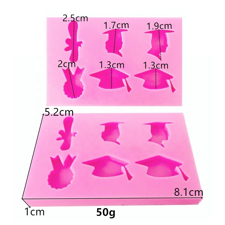 Rectangle 6pcs 3D fine graduation season diploma badge bachelor doctor cap shape silicone DIY molds