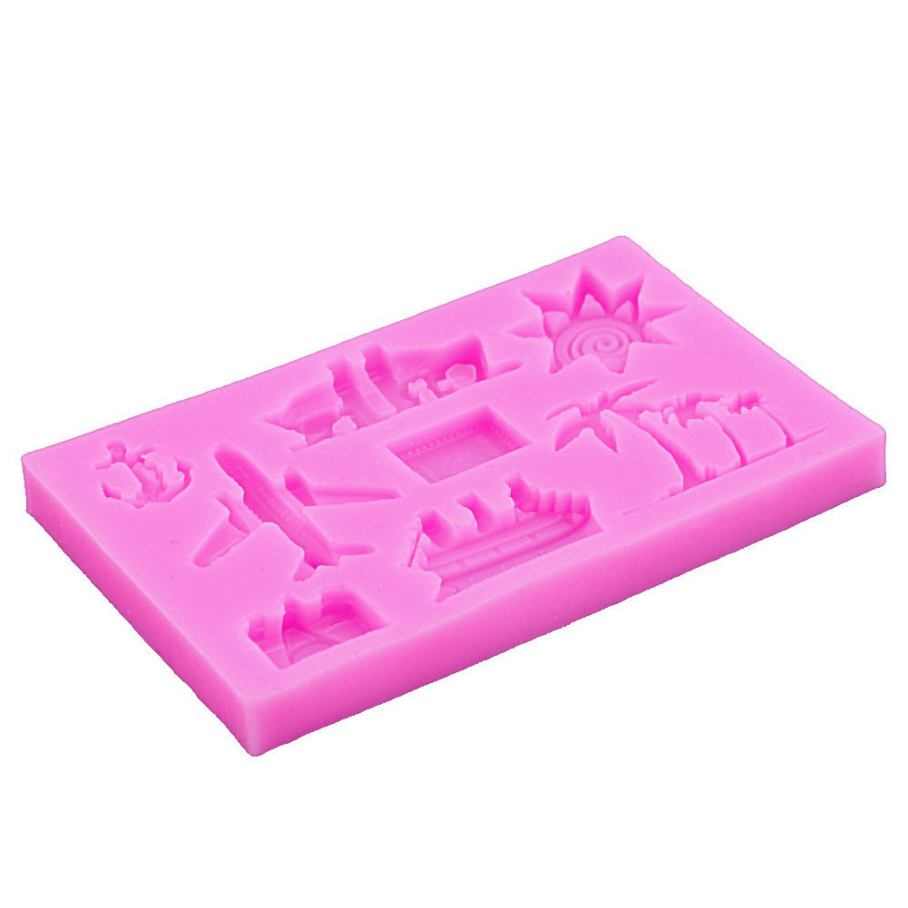 Rectangle 10pcs 3D beach airplane cruiser ship coconut tree camera sun anchor soap sandcastle shape diy silicone mold