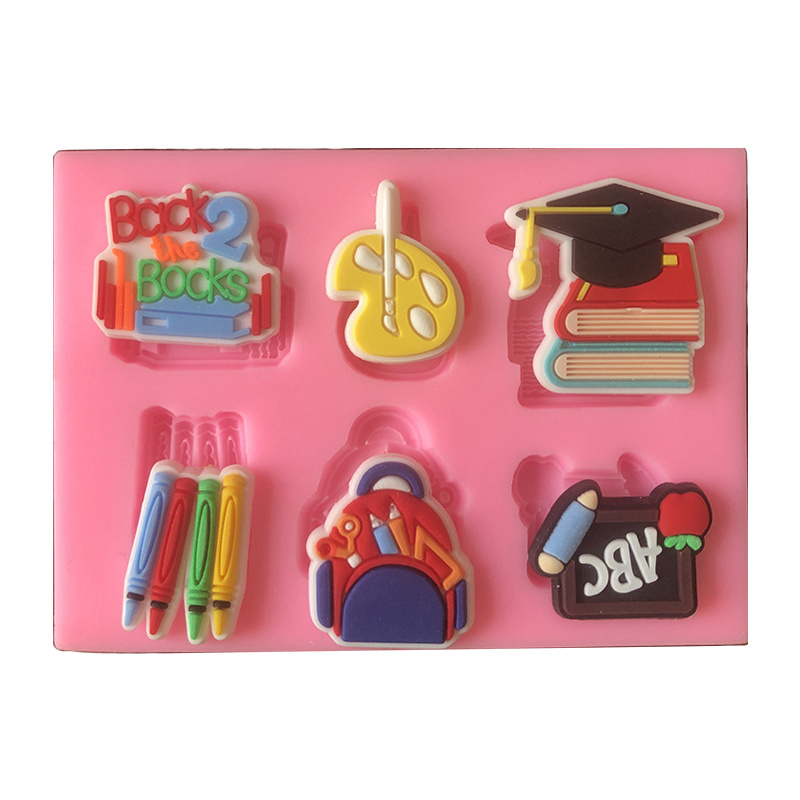 Fine 4 pattern graduation diploma boy girl students book ball pen cap logo DIY silicone mold