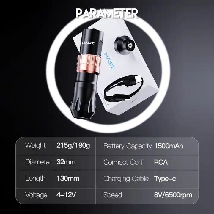 Wholesale Price MAST Dragonhawk Wholesale Tattoo Pen 7 strokes Length 1500mAh with RCA Connection For SMP Tattoo Machine Gun