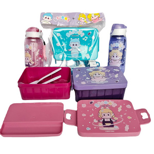 Plastic Kid School Lunch Box And Water Bottle Set With Cutlery Cute Children Wholesale