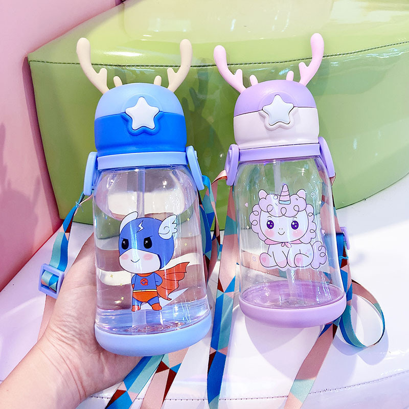 Eco-Friendly 600ml BPA FREE Clear Drinking Hot selling Cute Design travel Plastic kids Water Bottle With Straw