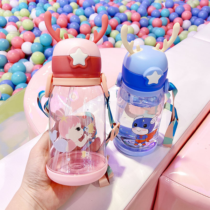 Eco-Friendly 600ml BPA FREE Clear Drinking Hot selling Cute Design travel Plastic kids Water Bottle With Straw