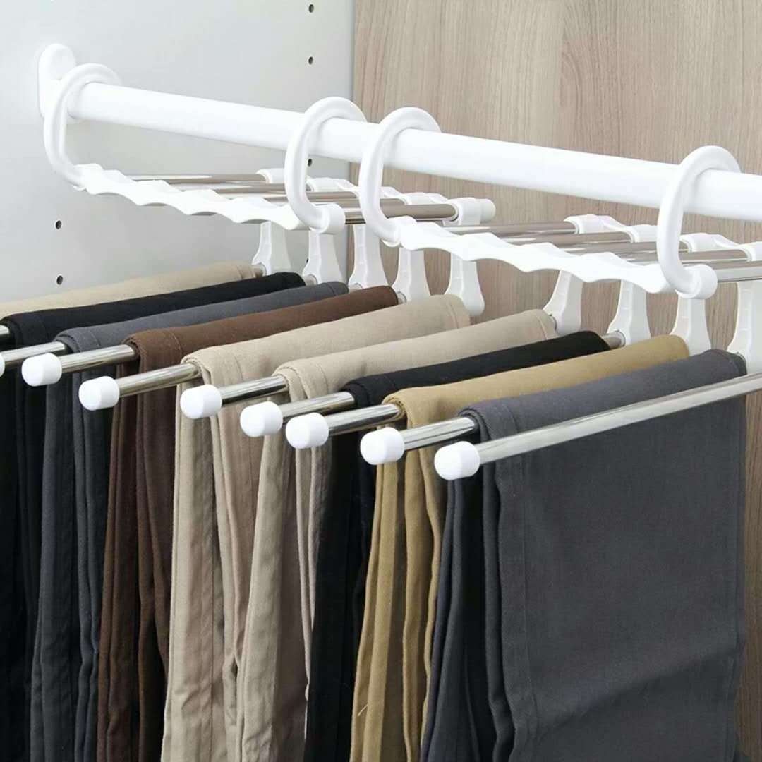 5 in 1 Pant Rack Multifunction Shelves Stainless Steel Multi-functional Wardrobe Magic Trouser Hanger Coat Storage Organization