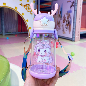 Eco-Friendly 600ml BPA FREE Clear Drinking Hot selling Cute Design travel Plastic kids Water Bottle With Straw