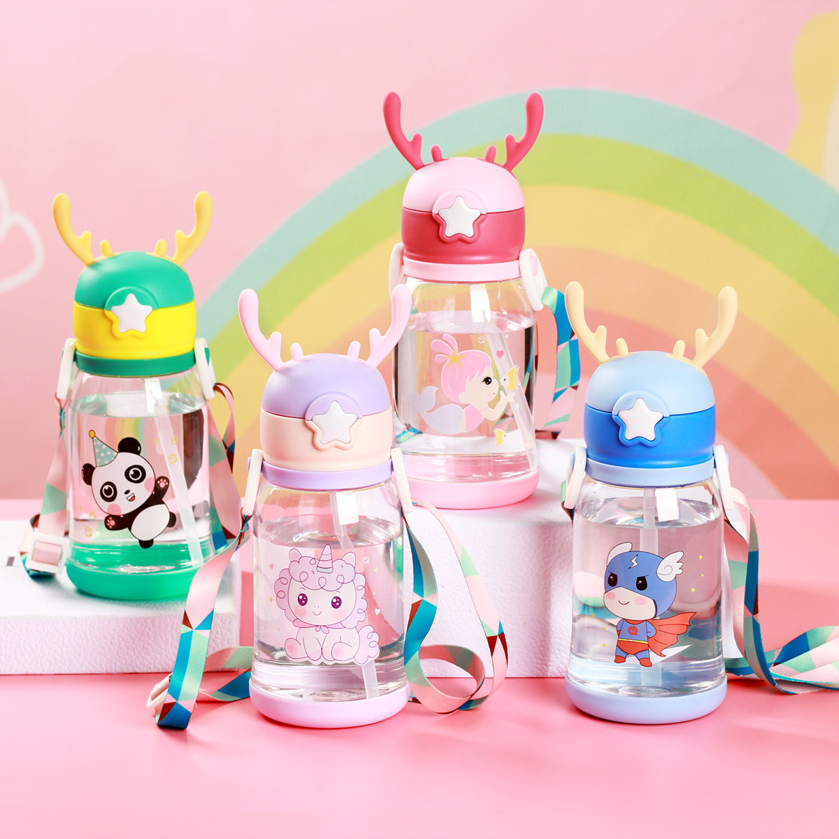 Eco-Friendly 600ml BPA FREE Clear Drinking Hot selling Cute Design travel Plastic kids Water Bottle With Straw