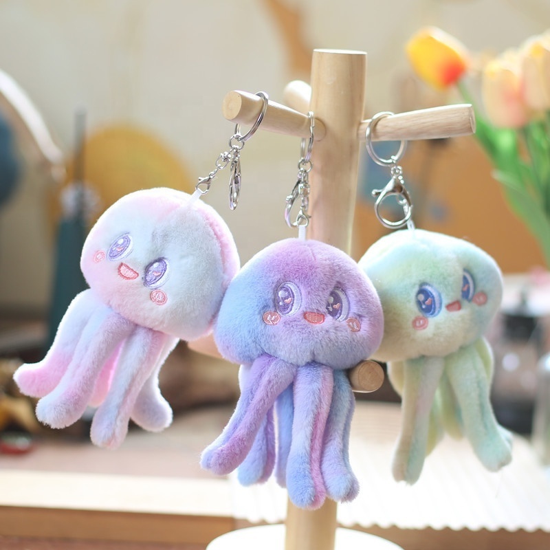 promotion gift  colorful cute jellyfish plush bag pendant key ring plushie keychains sea animal stuffed toys