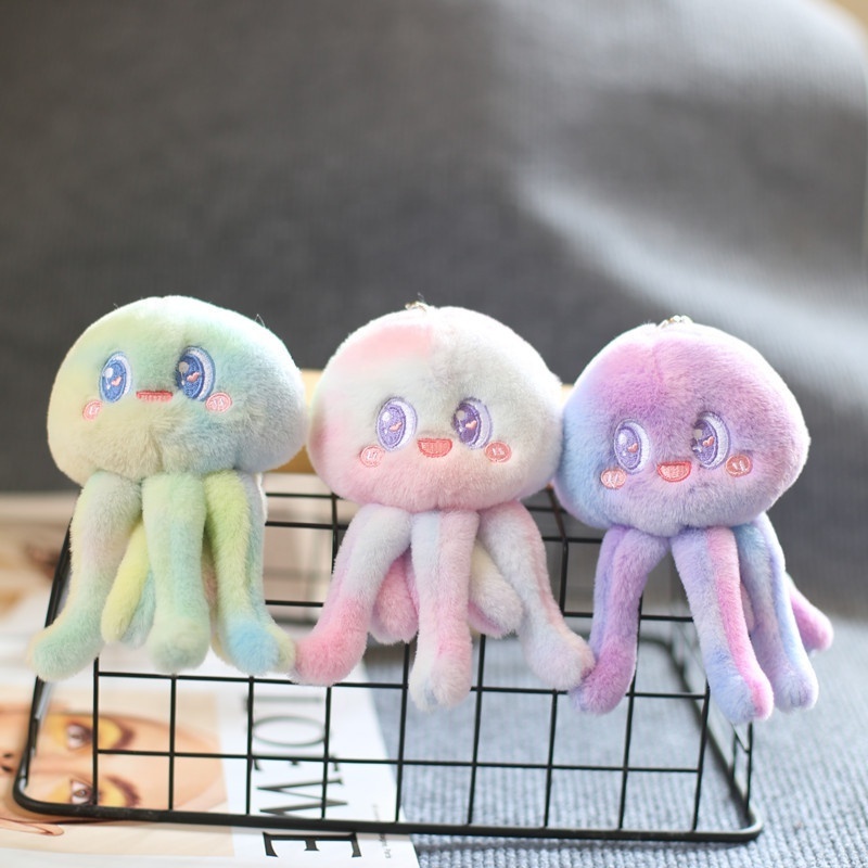 promotion gift  colorful cute jellyfish plush bag pendant key ring plushie keychains sea animal stuffed toys