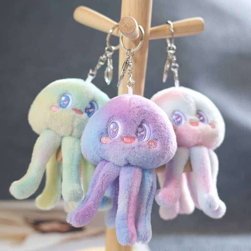 promotion gift  colorful cute jellyfish plush bag pendant key ring plushie keychains sea animal stuffed toys