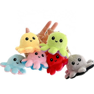 promotion 10cm flipped octopus plush keychains bag decoration key ring pendant reversed stuffed animal toys for gift