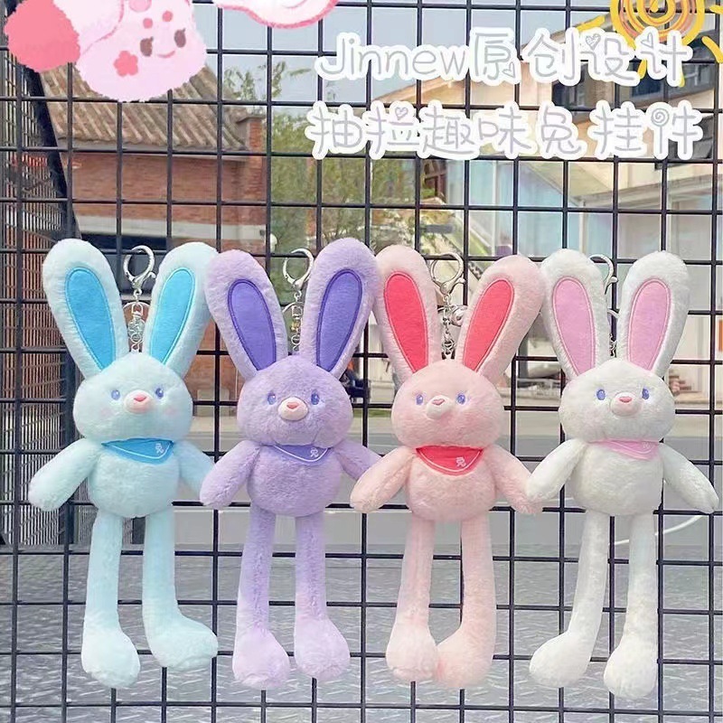 T1538 In stock Easter Rabbit Keychain Stretchable Ear Leg Bunny Animal Cartoon Stuffed Fluffy Plush Keychain