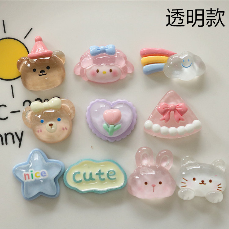 K340 Wholesale Cute Little Animal Bear Rainbow Resin Craft Phone Case DIY Hair Accessories Shoe Charms Decoration