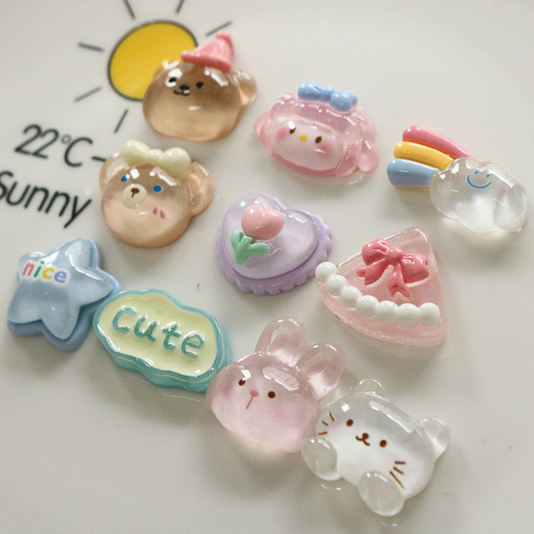 K340 Wholesale Cute Little Animal Bear Rainbow Resin Craft Phone Case DIY Hair Accessories Shoe Charms Decoration