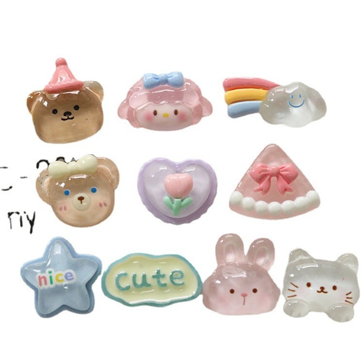 K340 Wholesale Cute Little Animal Bear Rainbow Resin Craft Phone Case DIY Hair Accessories Shoe Charms Decoration