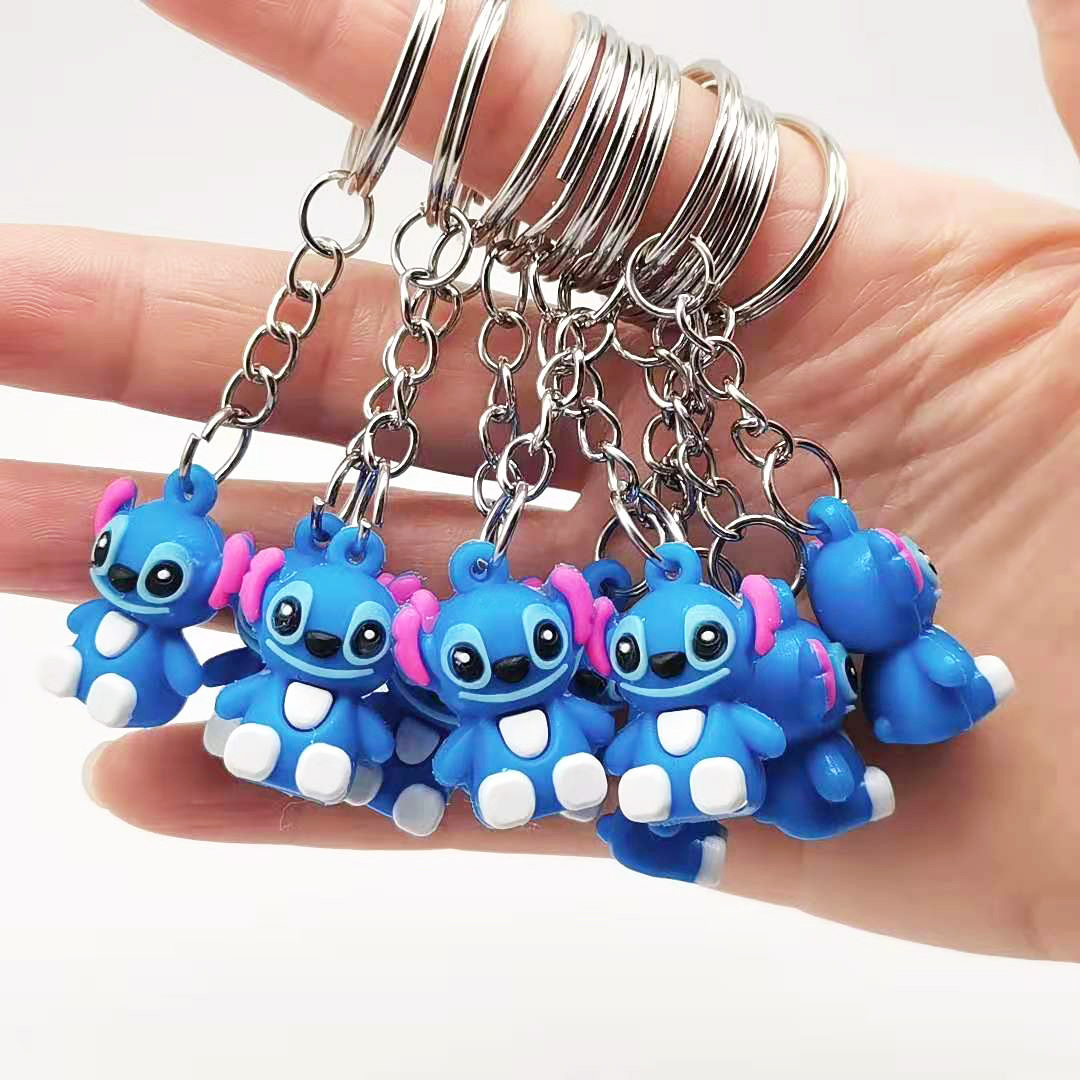 S731 Hot selling Decoration Anime Figure Souvenir Cute Cartoon 3D PVC Stitch Character Key Chain Fashion Accessories 3D Keychain