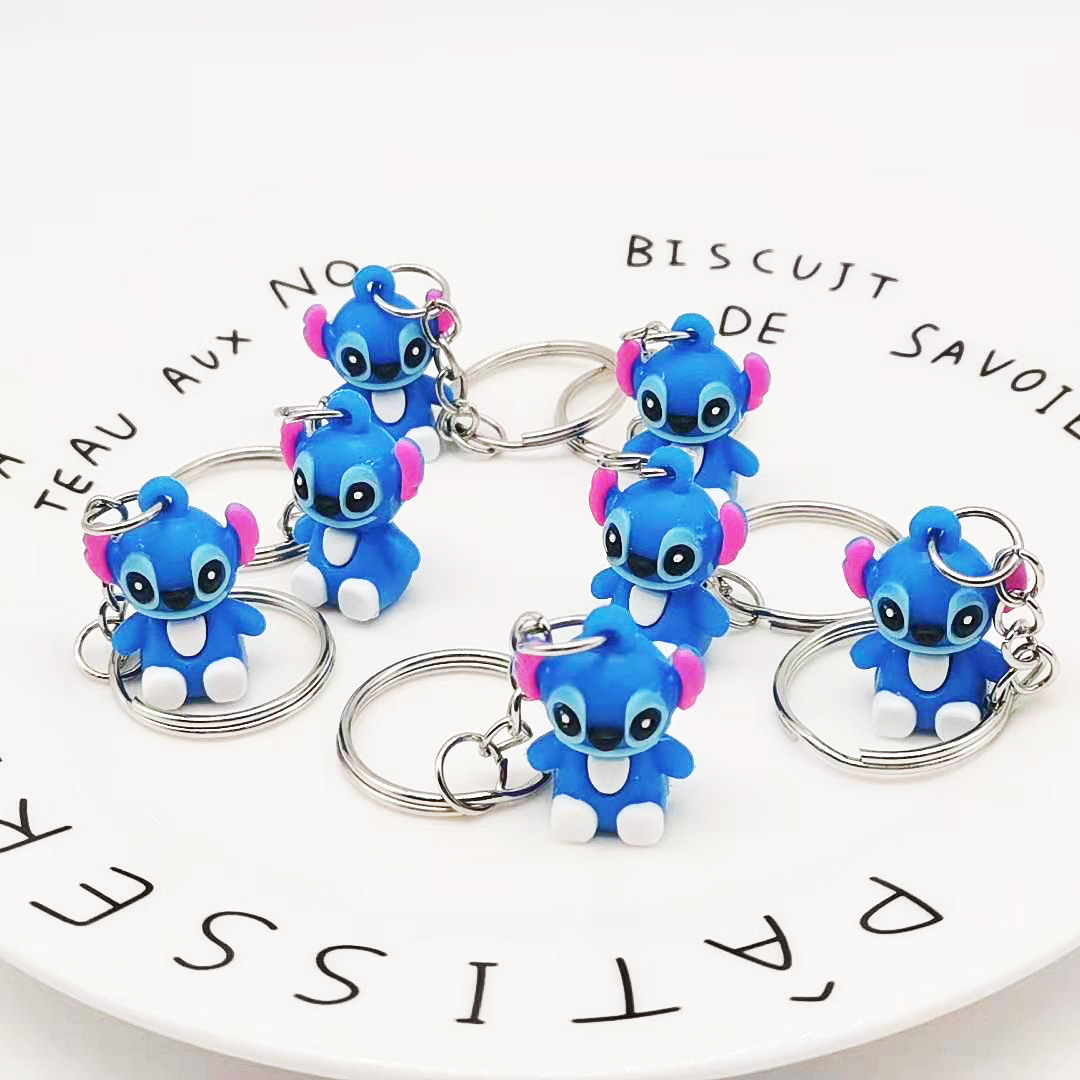 S731 Hot selling Decoration Anime Figure Souvenir Cute Cartoon 3D PVC Stitch Character Key Chain Fashion Accessories 3D Keychain