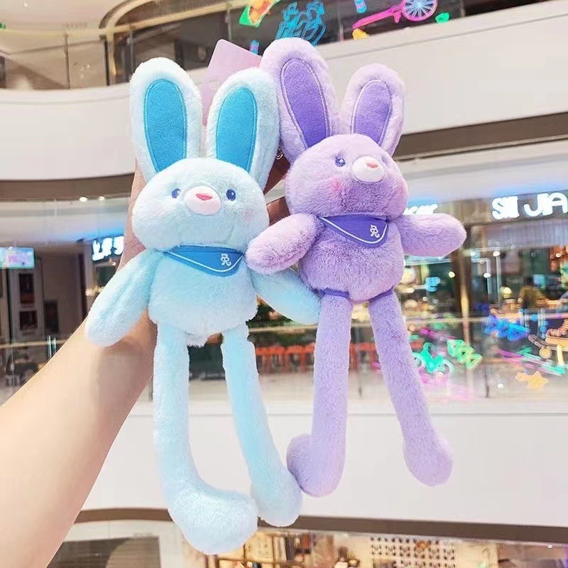 T1538 In stock Easter Rabbit Keychain Stretchable Ear Leg Bunny Animal Cartoon Stuffed Fluffy Plush Keychain