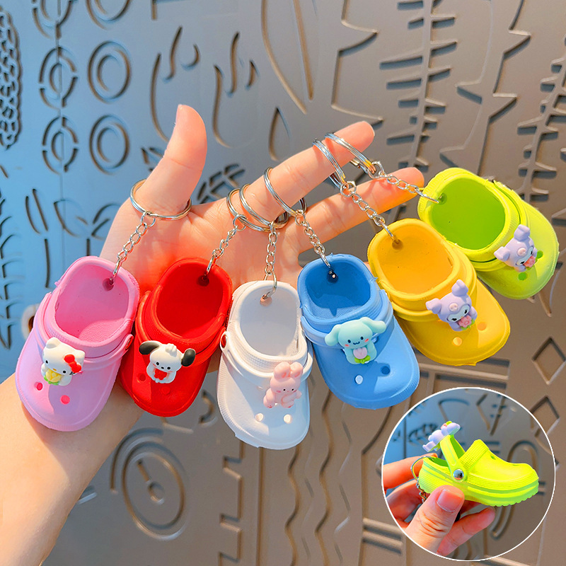 T1110 Cute and compact new mini slippers hole shaped shoes doll random style car couple keychain