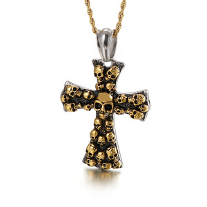 YASHI Halloween Cross Pendant Long chain necklace Cross Skull necklace Stainless steel cross pendant men's necklace