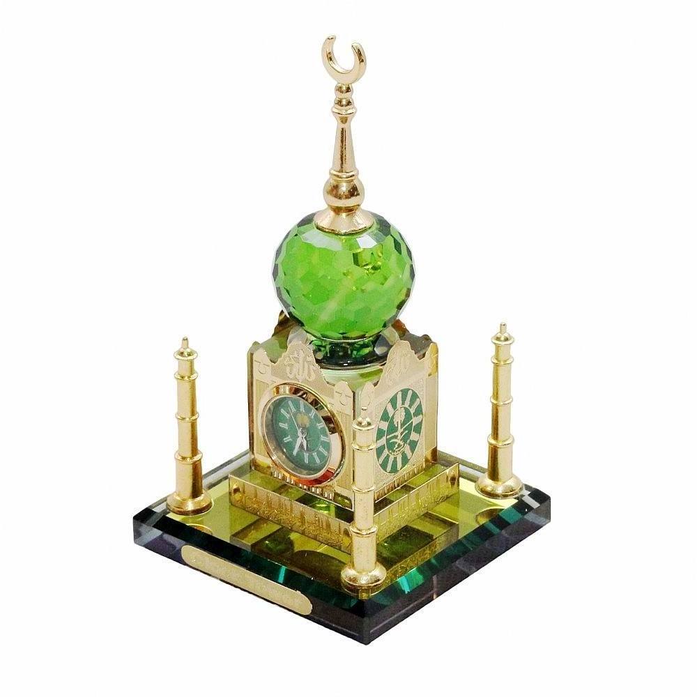 Factory Direct Supply the Latest Fashion Prayer Cap Islamic Souvenir Tourist Home Glass Ornament Clock Tower