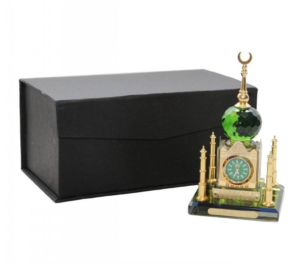 Factory Direct Supply the Latest Fashion Prayer Cap Islamic Souvenir Tourist Home Glass Ornament Clock Tower