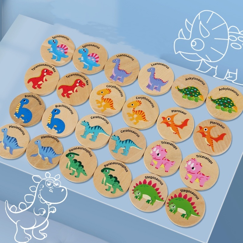 Children's Educational Wooden Cartoon Dinosaurs Find The Same Matching Game Cognitive Toy For Kids