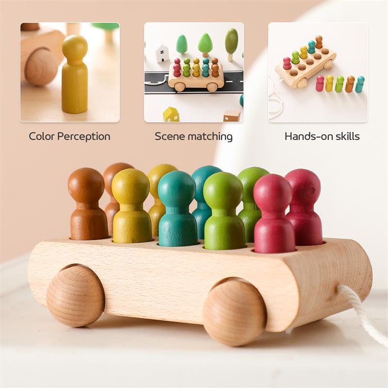 Personalized Montessori Wooden Toy Handcrafted Wooden Bus With People Pegs Educational and Fun Wood Car