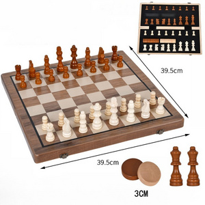 Factory Wholesale Wooden Rounded Corner 2-In-1 Folding Chess Quality Education International Chess Game Competitive Toy