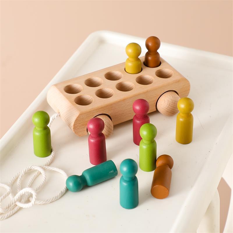 Personalized Montessori Wooden Toy Handcrafted Wooden Bus With People Pegs Educational and Fun Wood Car