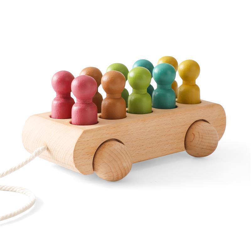 Personalized Montessori Wooden Toy Handcrafted Wooden Bus With People Pegs Educational and Fun Wood Car