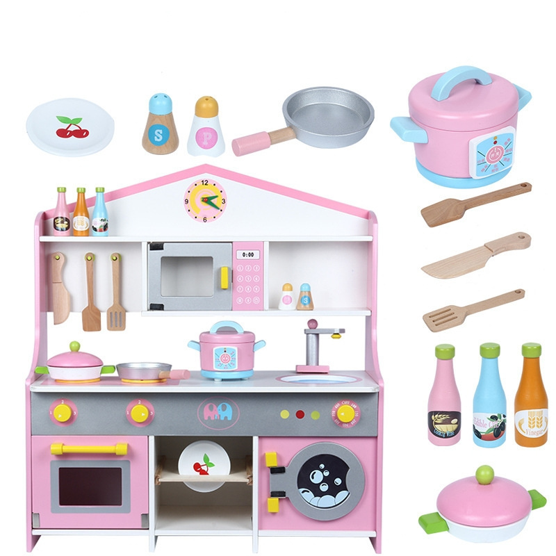 New products baby wooden kitchen set toy best design children big wooden kitchen set toy with refrigerator