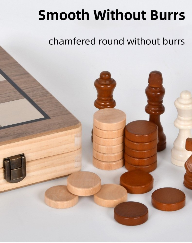 Factory Wholesale Wooden Rounded Corner 2-In-1 Folding Chess Quality Education International Chess Game Competitive Toy