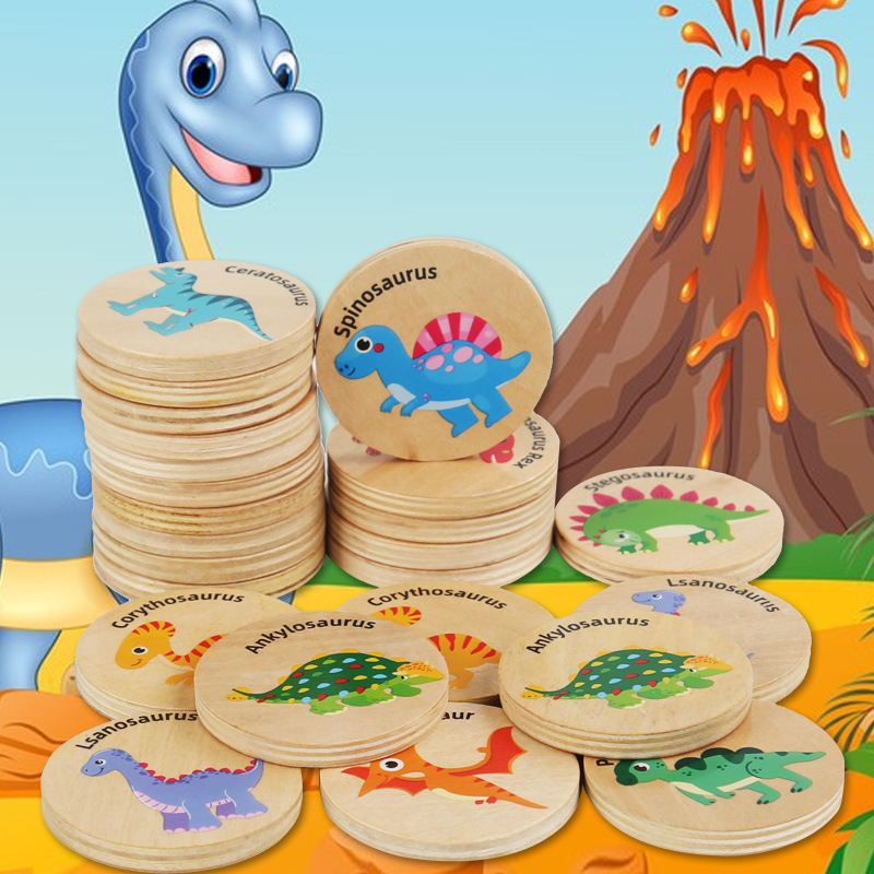 Children's Educational Wooden Cartoon Dinosaurs Find The Same Matching Game Cognitive Toy For Kids