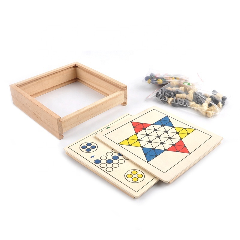 education game chess chinese checkers tic tac toe ludo mill backgammon board 5 in 1 wooden board game set